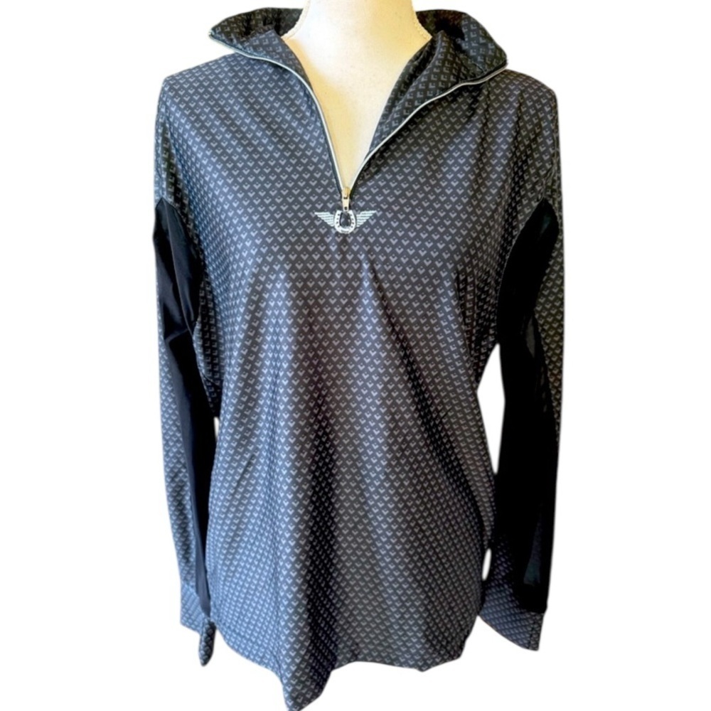 Women's Black Patterned Quarter-Zip Pullover